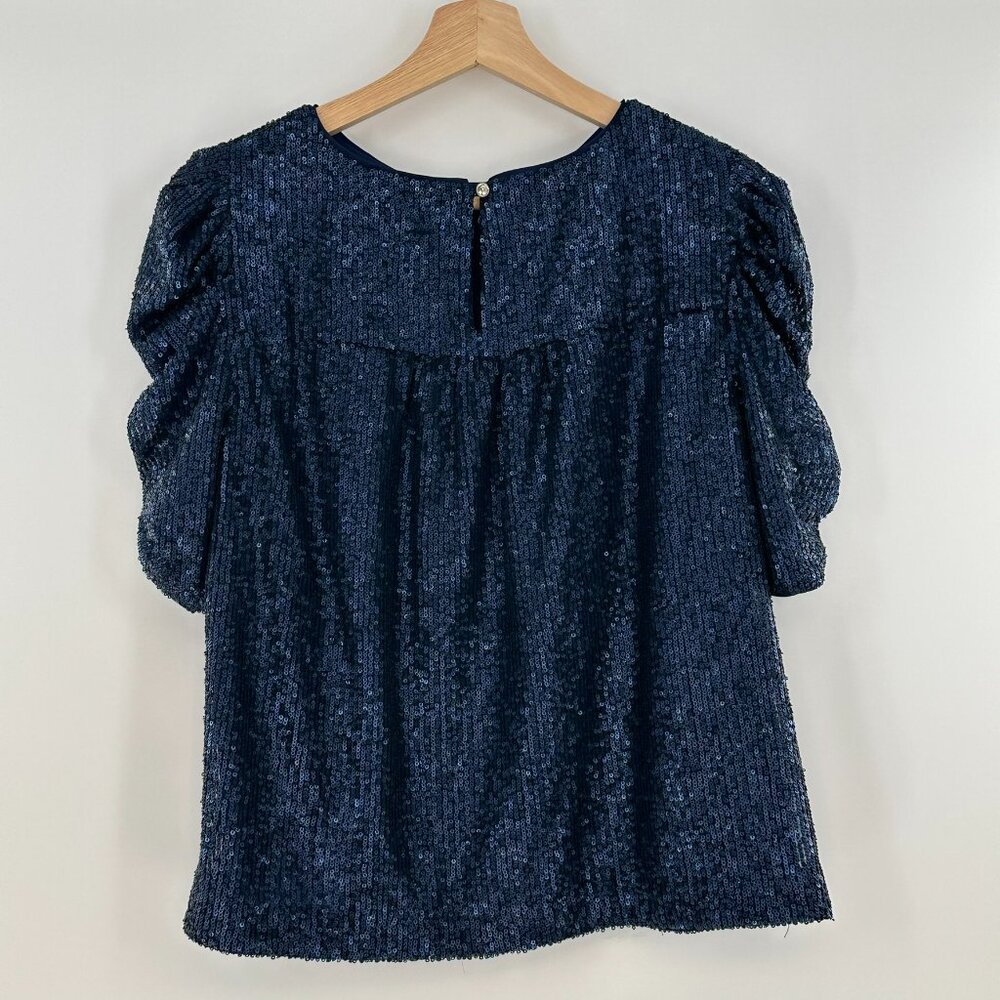 NWT Anthropologie  by Anthropologie Marie Navy Sequin Puff Short Sleeve Size 6 - Picture 2 of 13
